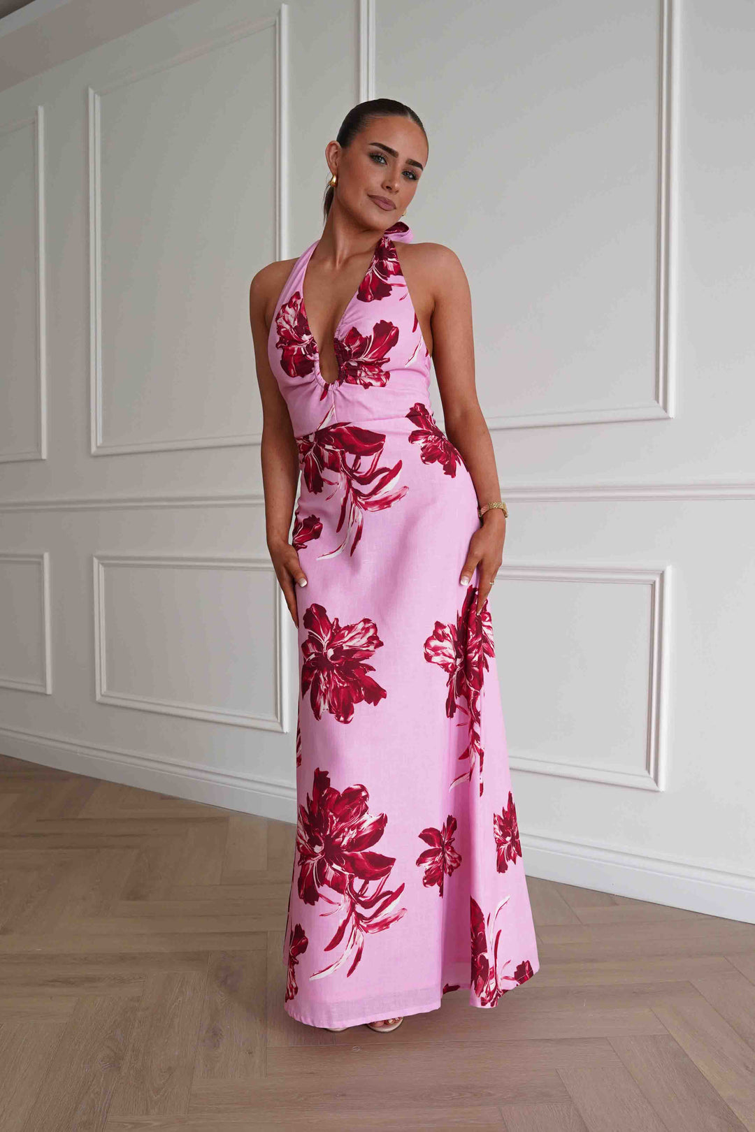 Hinata Woven Floral Maxi Dress | Pink