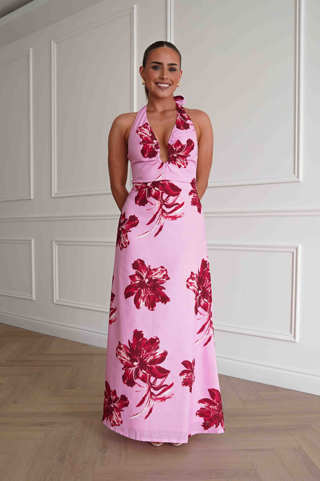 Hinata Woven Floral Maxi Dress | Pink