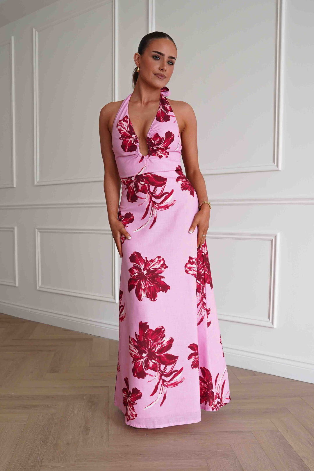 Hinata Woven Floral Maxi Dress | Pink