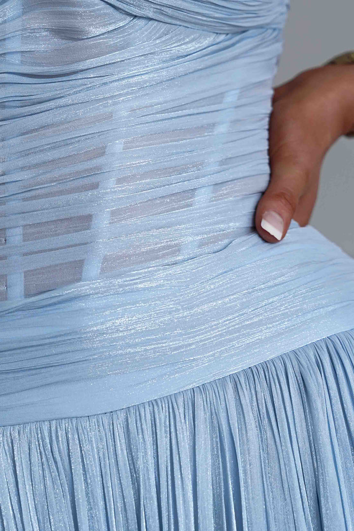Longoria Pleated Luminescent Maxi Gown | Blue