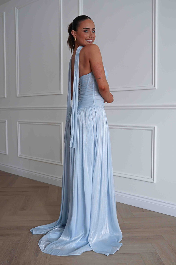 Longoria Pleated Luminescent Maxi Gown | Blue
