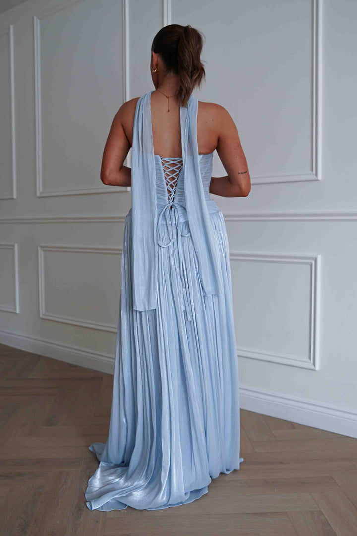 Longoria Pleated Luminescent Maxi Gown | Blue