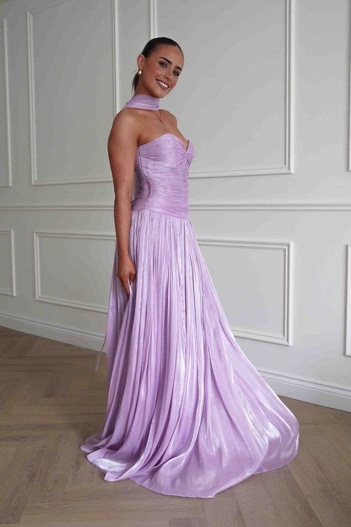 Longoria Pleated Luminescent Maxi Gown | Lavender