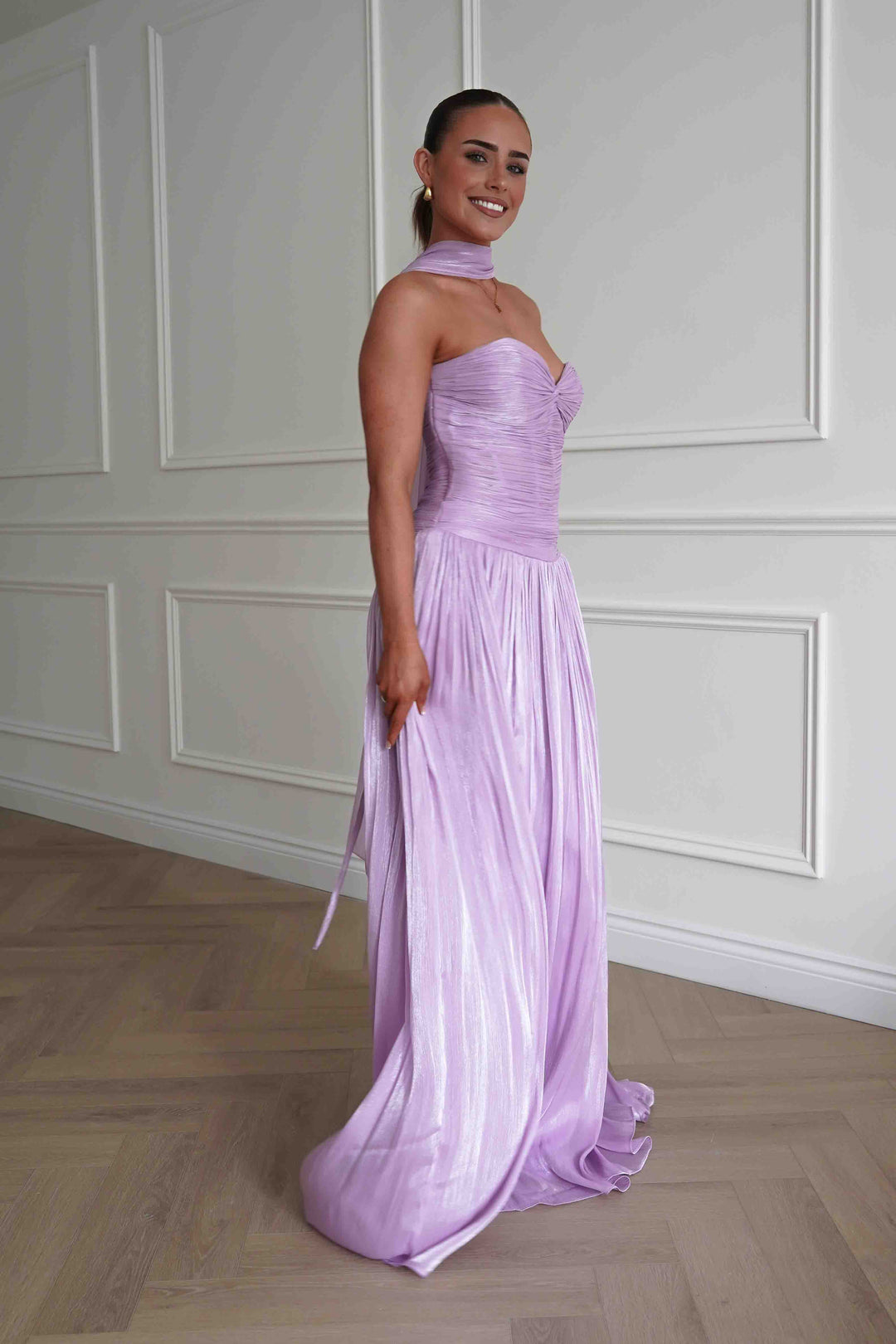 Longoria Pleated Luminescent Maxi Gown | Lavender