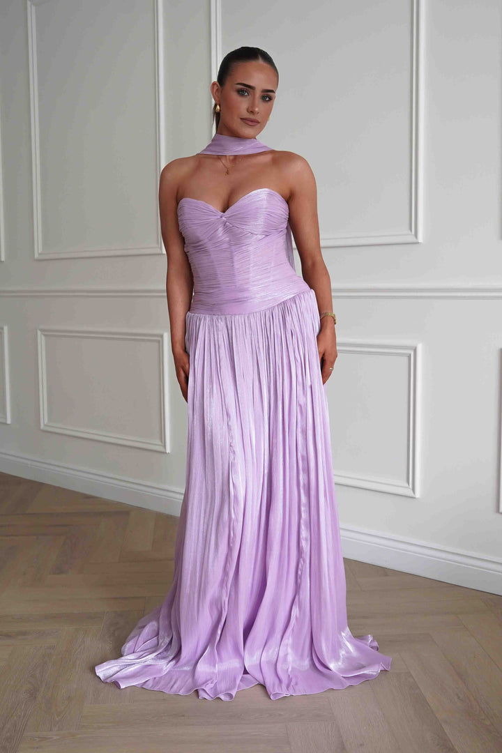 Longoria Pleated Luminescent Maxi Gown | Lavender