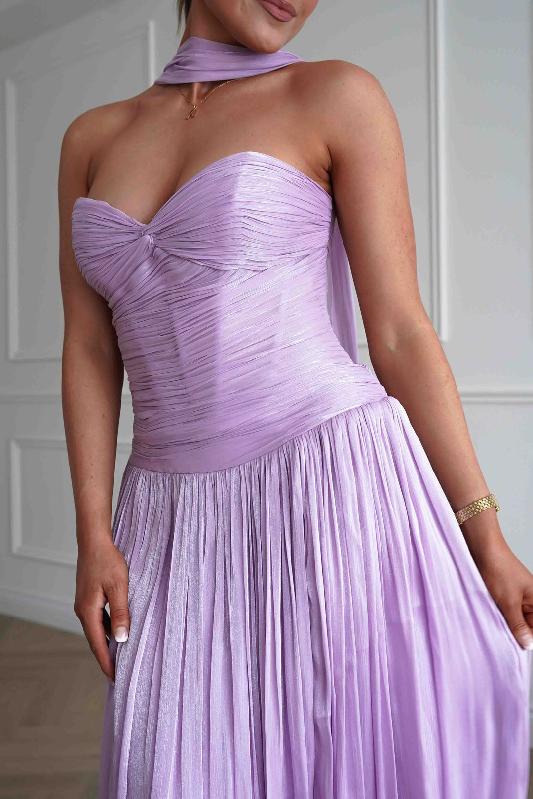 Longoria Pleated Luminescent Maxi Gown | Lavender