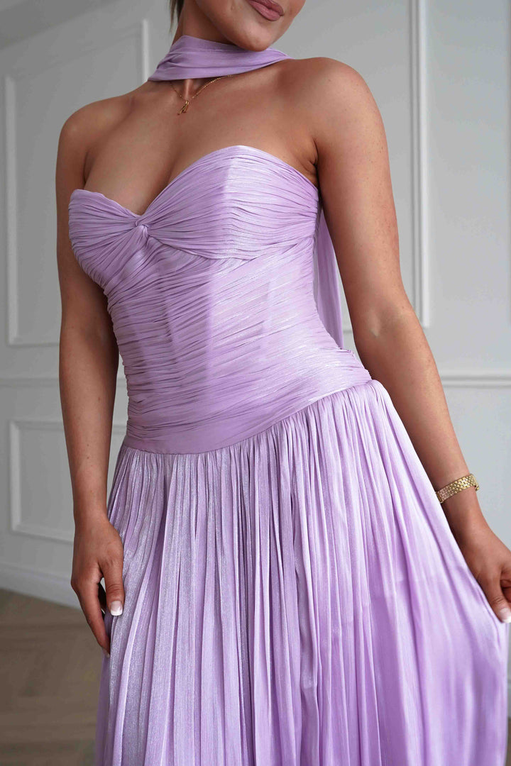 Longoria Pleated Luminescent Maxi Gown | Lavender