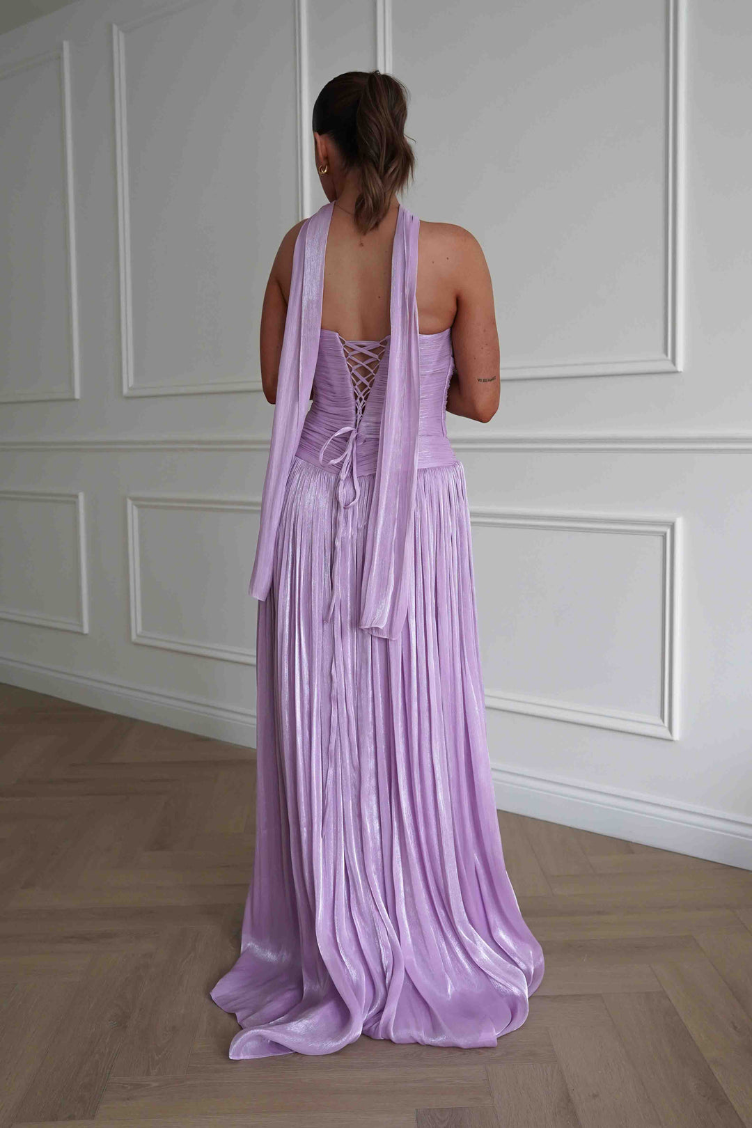 Longoria Pleated Luminescent Maxi Gown | Lavender