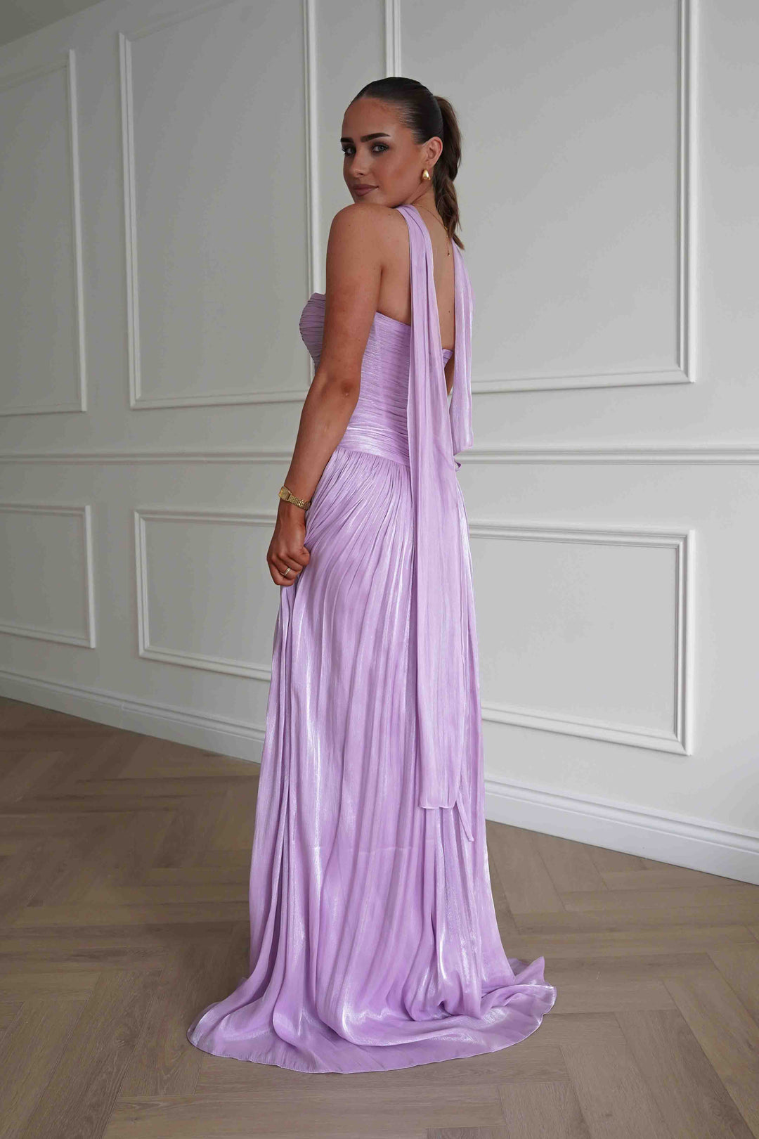 Longoria Pleated Luminescent Maxi Gown | Lavender