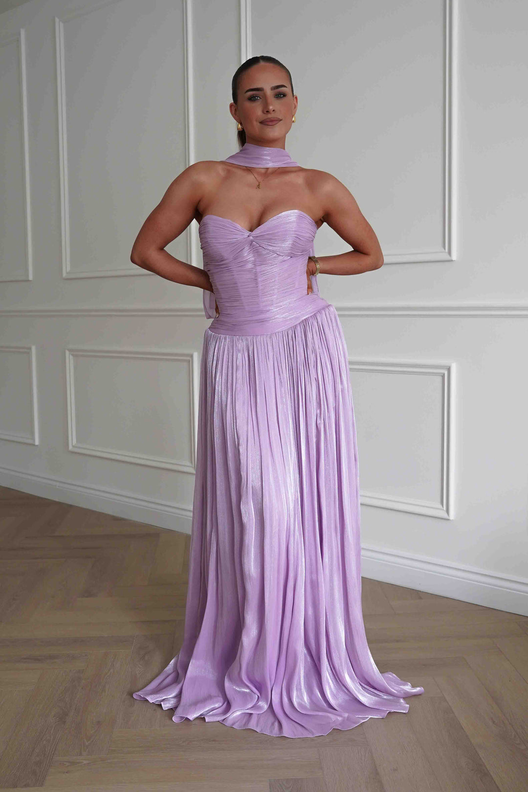 Longoria Pleated Luminescent Maxi Gown | Lavender