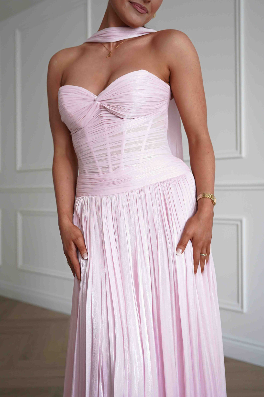 Longoria Pleated Luminescent Maxi Gown | Pink