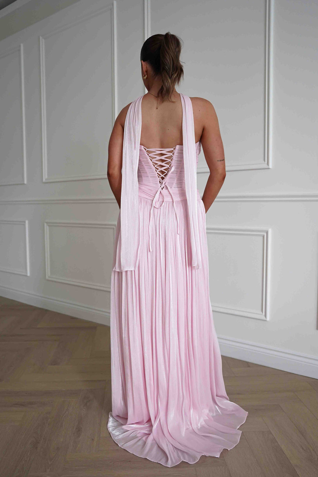 Longoria Pleated Luminescent Maxi Gown | Pink