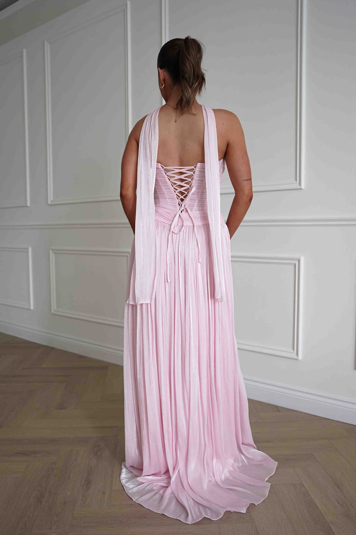 Longoria Pleated Luminescent Maxi Gown | Pink