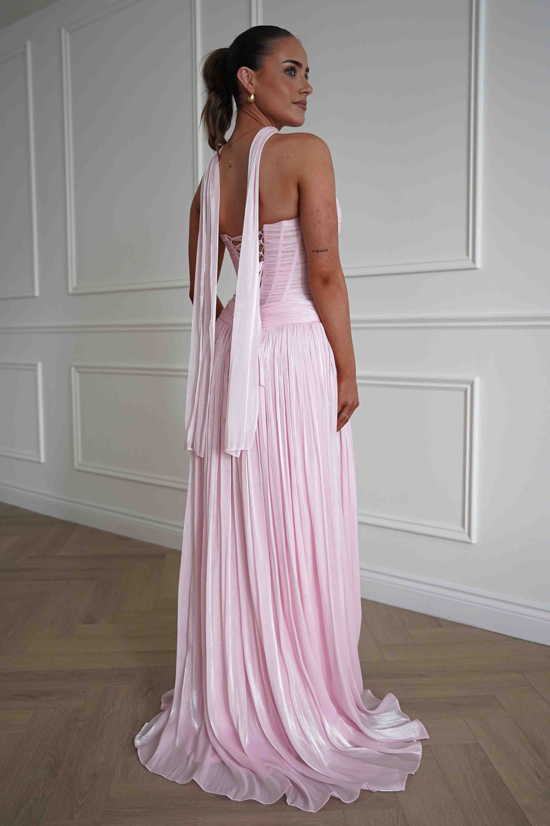 Longoria Pleated Luminescent Maxi Gown | Pink