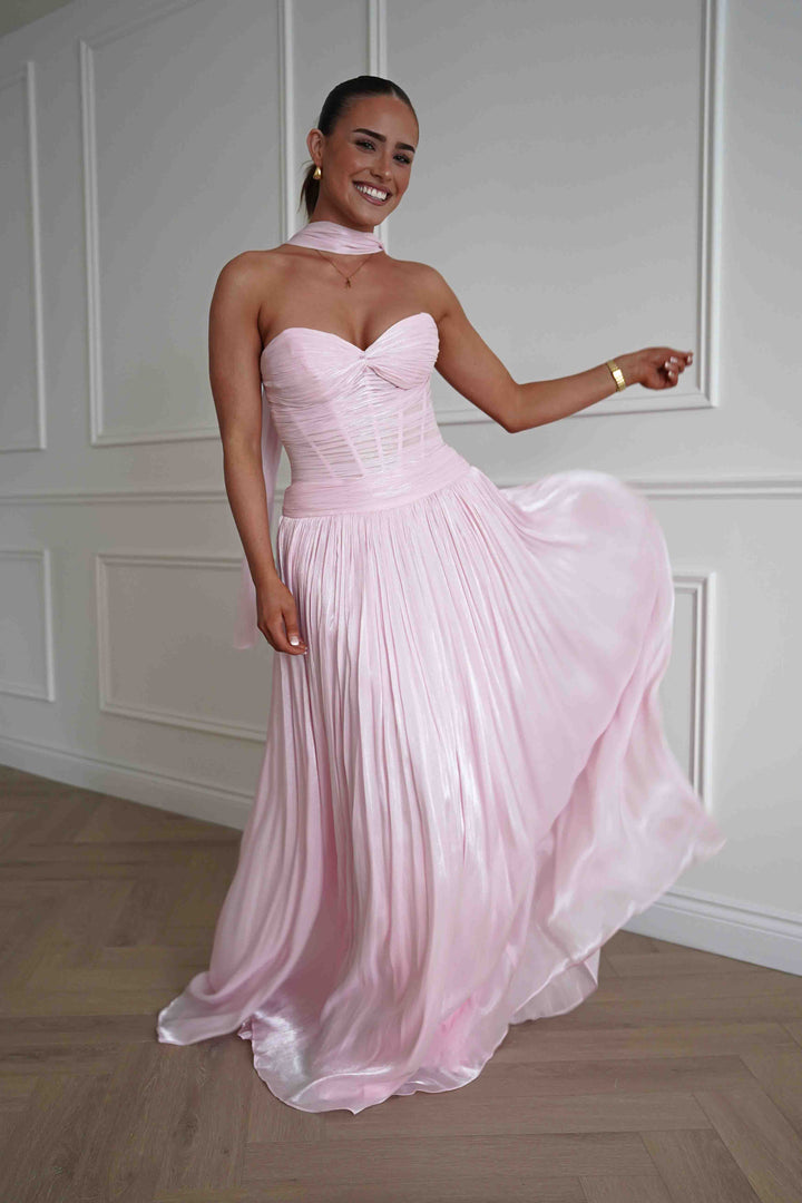 Longoria Pleated Luminescent Maxi Gown | Pink