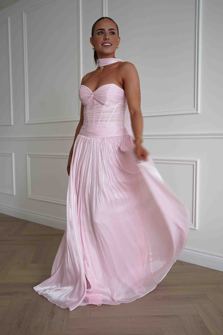 Longoria Pleated Luminescent Maxi Gown | Pink