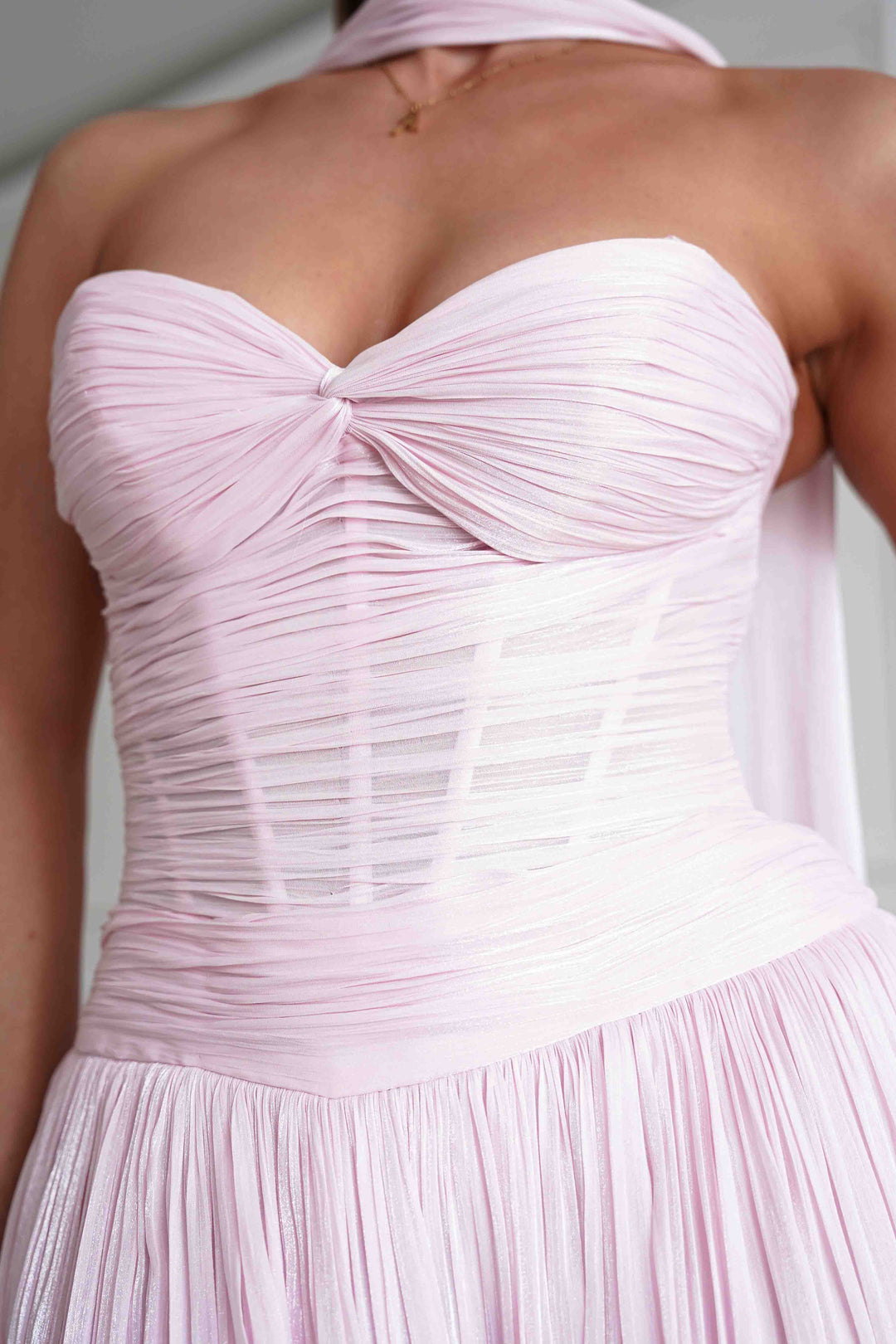 Longoria Pleated Luminescent Maxi Gown | Pink