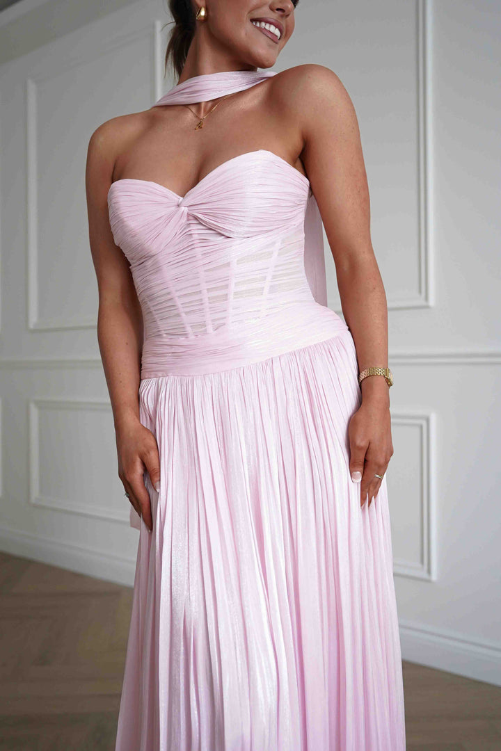 Longoria Pleated Luminescent Maxi Gown | Pink