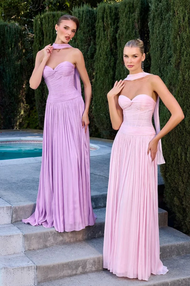 Longoria Pleated Luminescent Maxi Gown | Pink