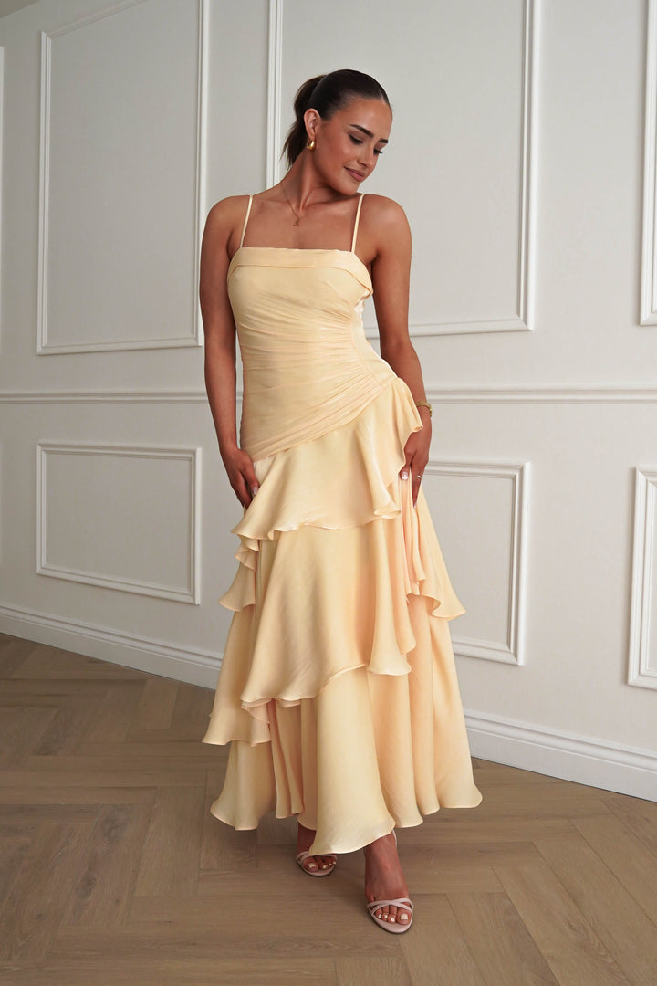 Renee Luminescent Ruffle Maxi Dress | Yellow