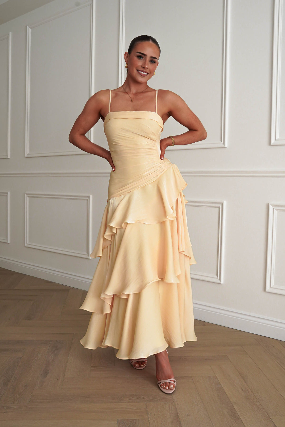 Renee Luminescent Ruffle Maxi Dress | Yellow