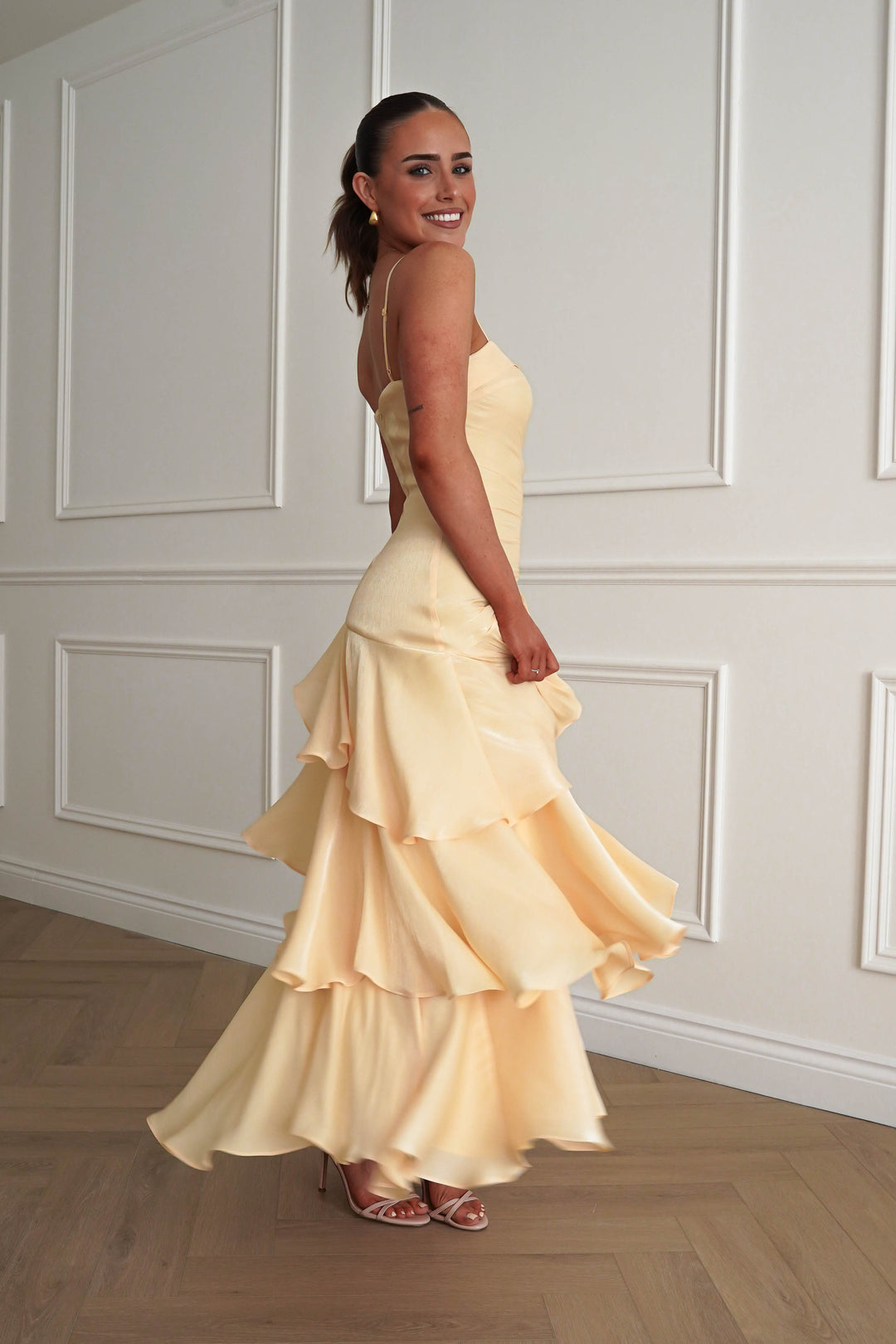 Renee Luminescent Ruffle Maxi Dress | Yellow
