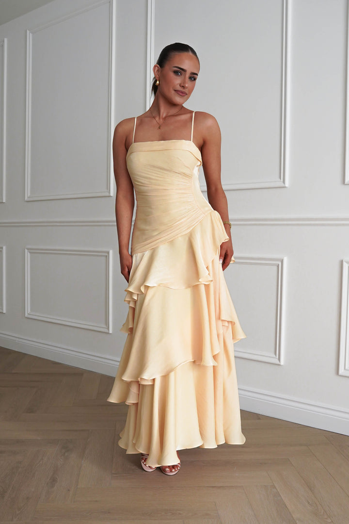 Renee Luminescent Ruffle Maxi Dress | Yellow