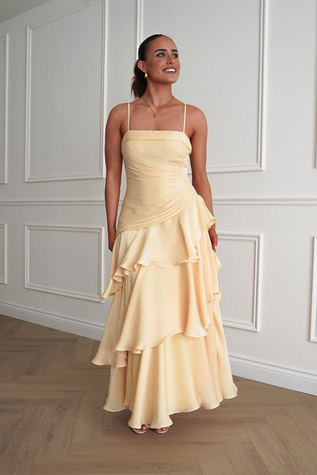 Renee Luminescent Ruffle Maxi Dress | Yellow