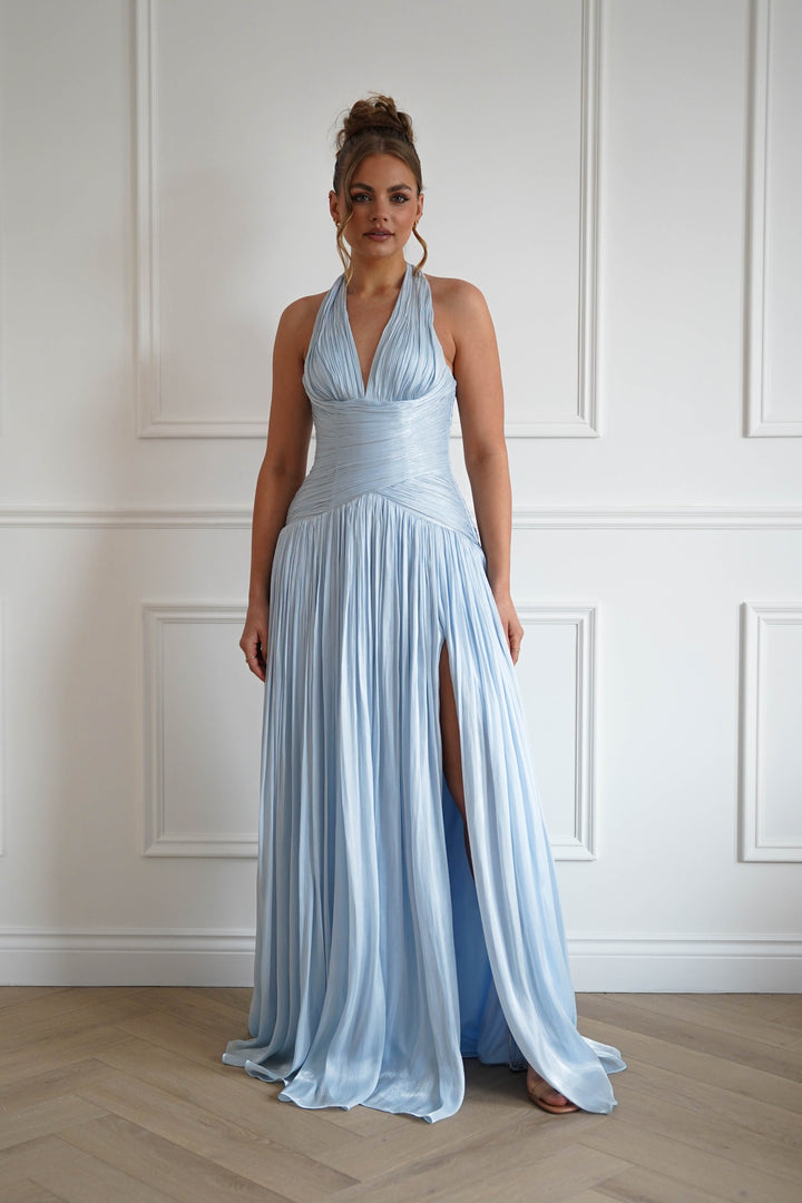 Sharelle Pleated Luminescent Maxi Gown | Sky Blue