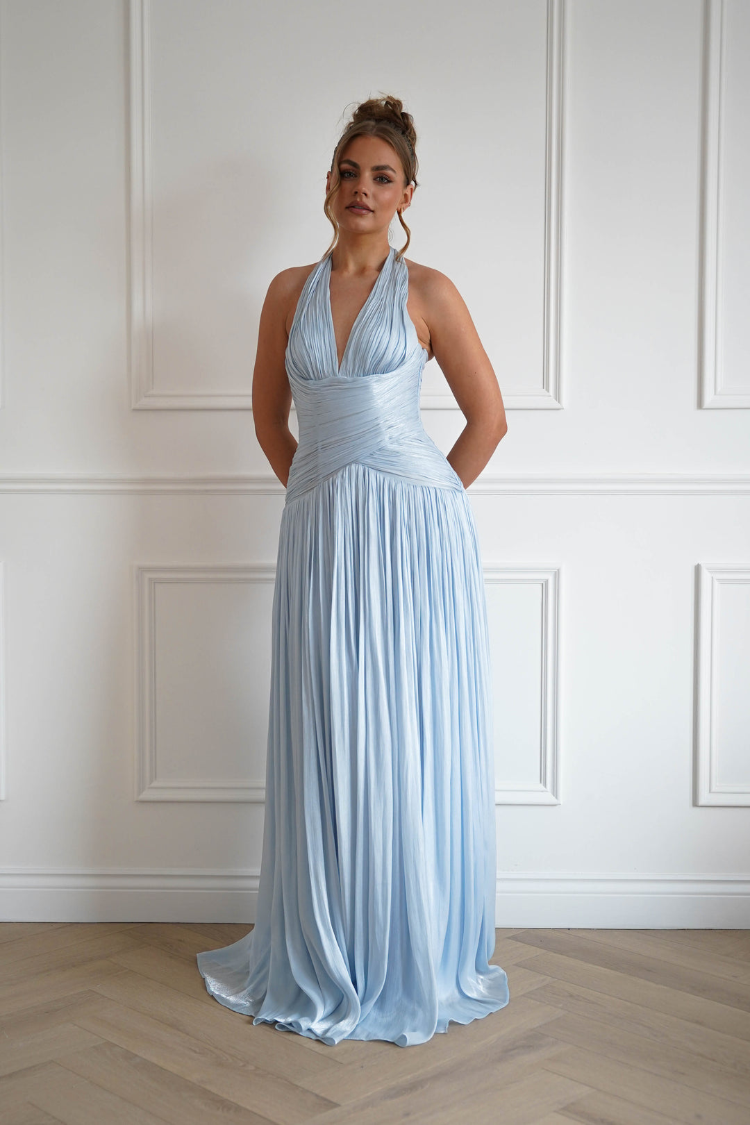 Sharelle Pleated Luminescent Maxi Gown | Sky Blue
