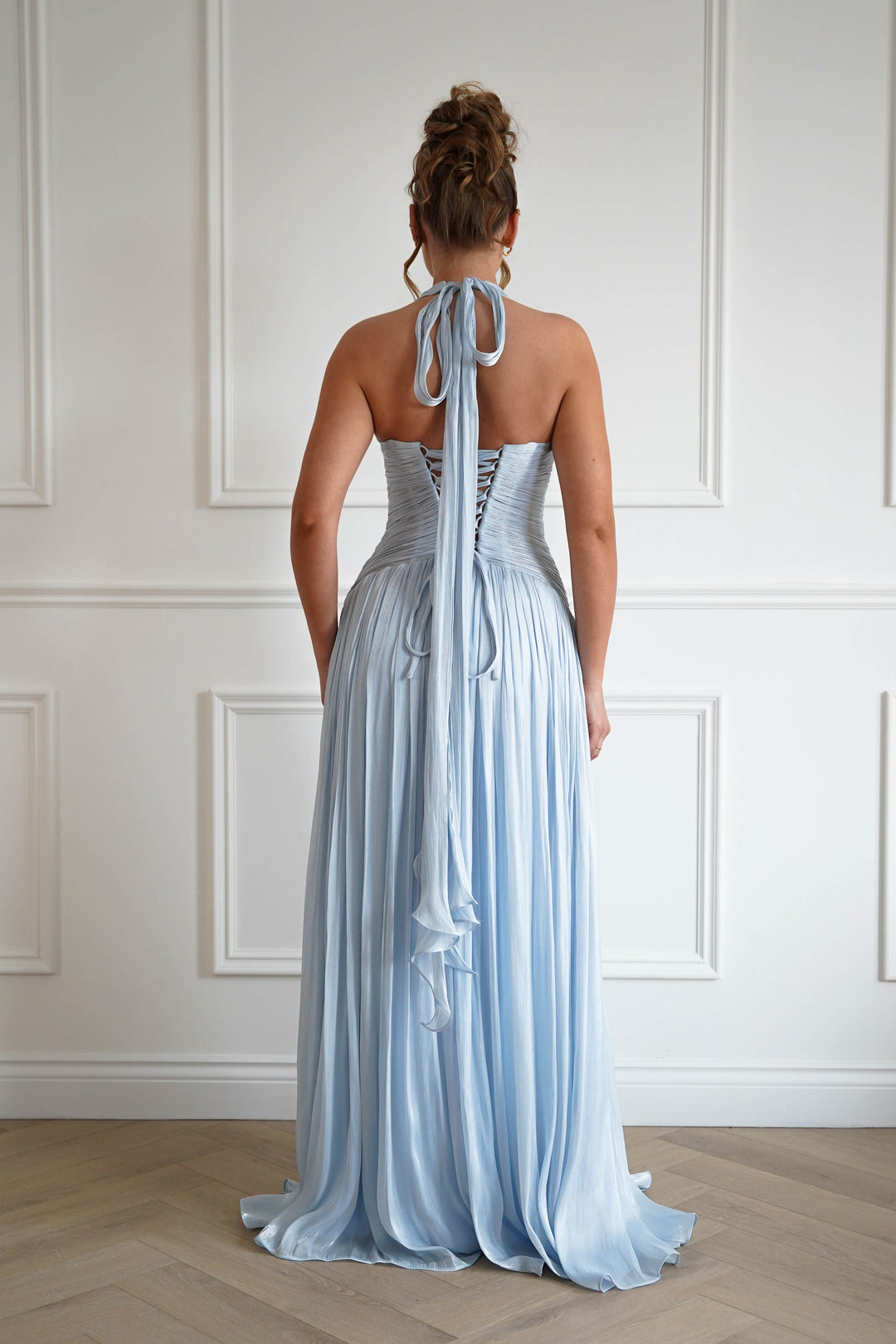 Sharelle Pleated Luminescent Maxi Gown | Sky Blue