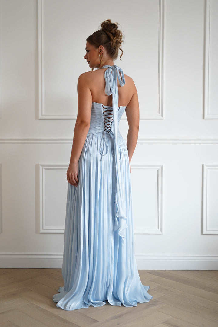 Sharelle Pleated Luminescent Maxi Gown | Sky Blue
