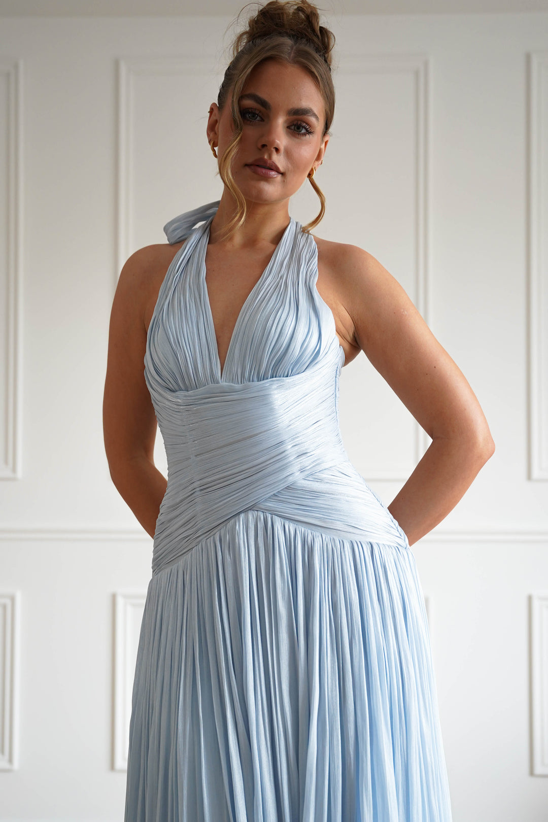 Sharelle Pleated Luminescent Maxi Gown | Sky Blue