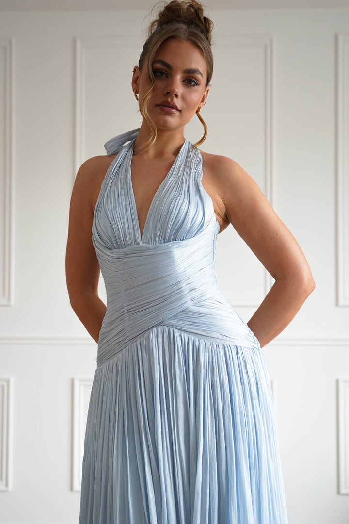 Sharelle Pleated Luminescent Maxi Gown | Sky Blue