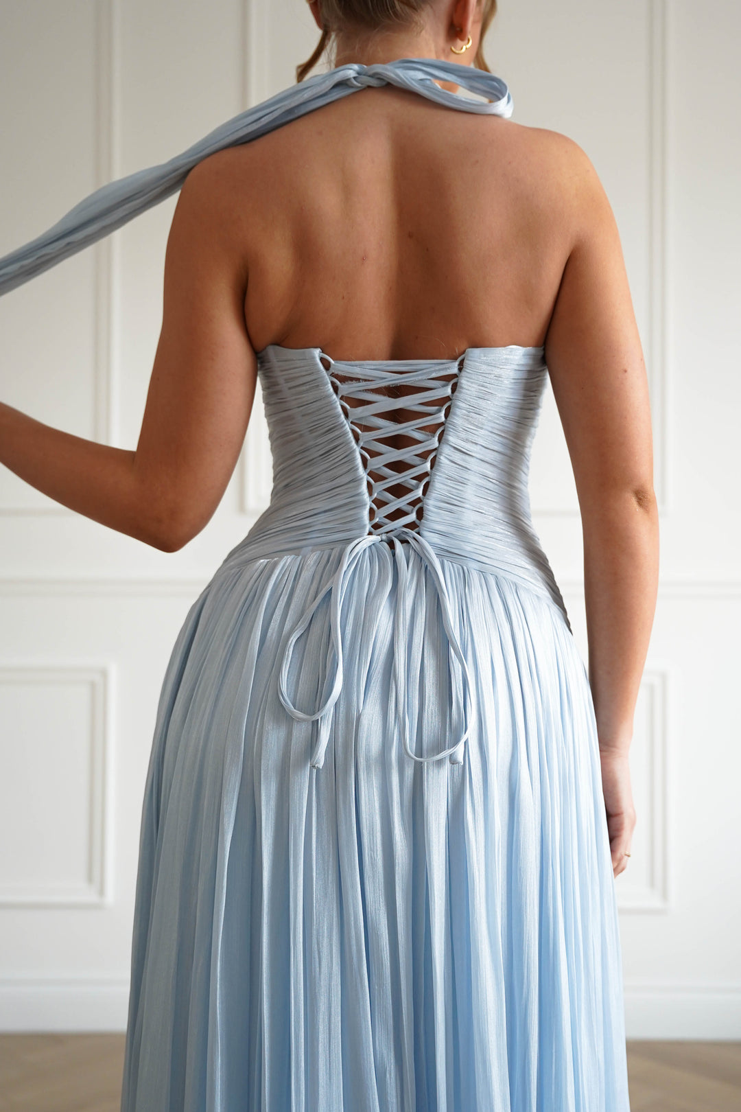 Sharelle Pleated Luminescent Maxi Gown | Sky Blue