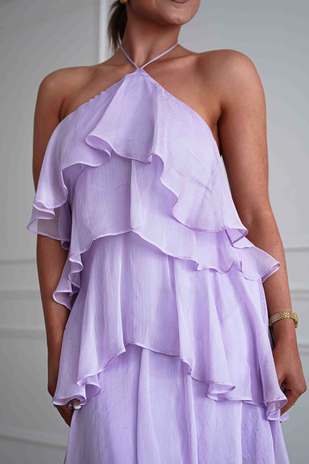 Tala Ruffle Tiered Halterneck Maxi Dress | Lilac