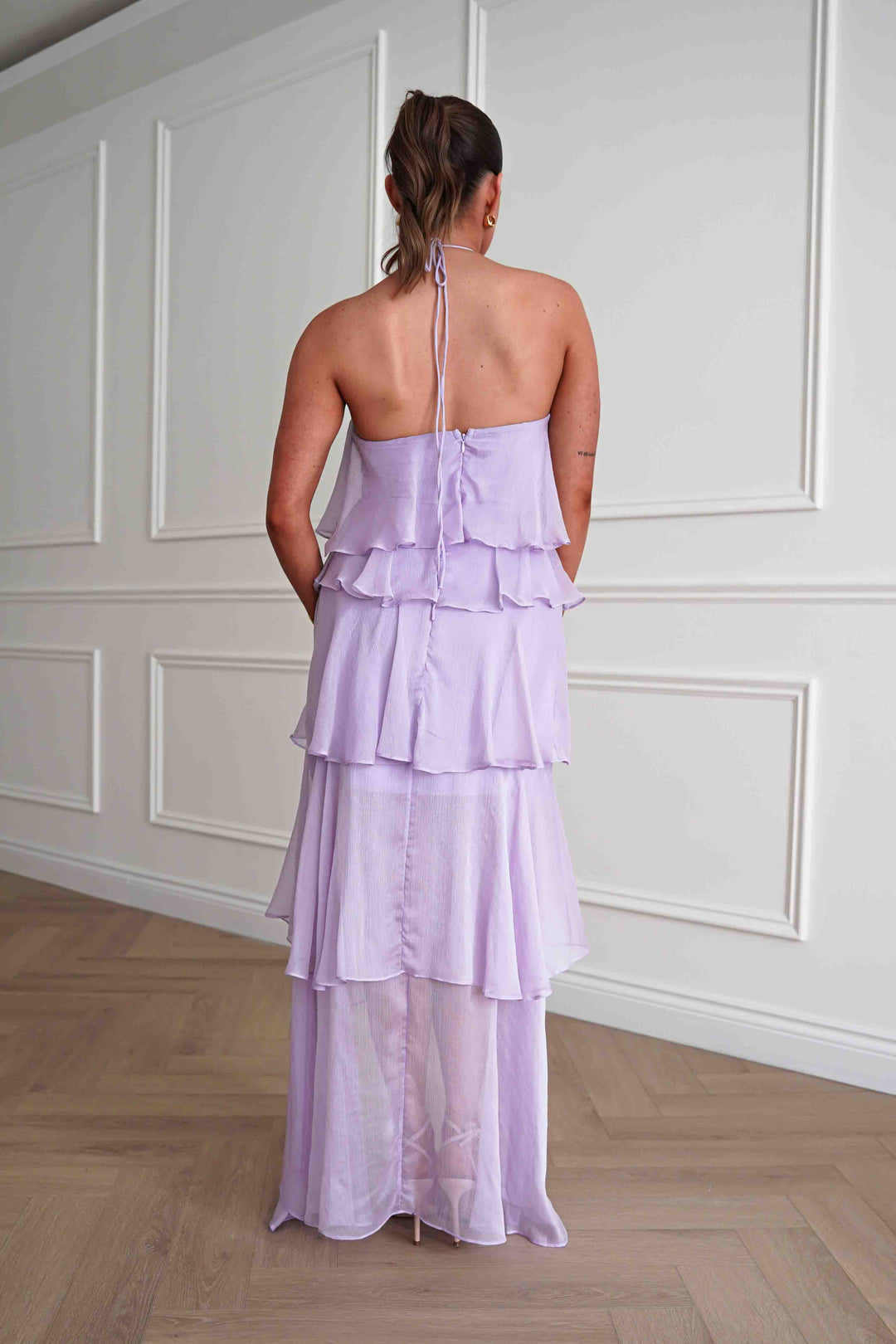 Tala Ruffle Tiered Halterneck Maxi Dress | Lilac