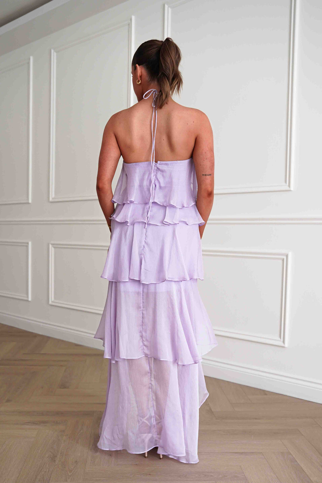 Tala Ruffle Tiered Halterneck Maxi Dress | Lilac
