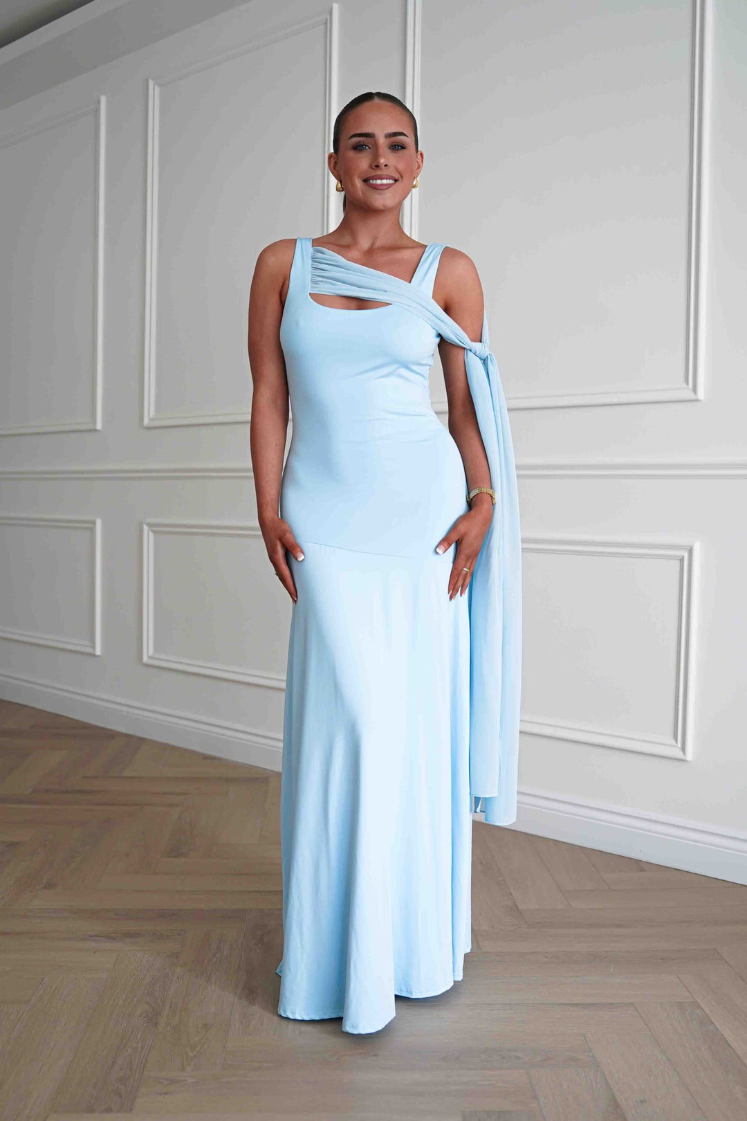 Veronika Asymmetric Drape Detail Maxi Dress | Blue