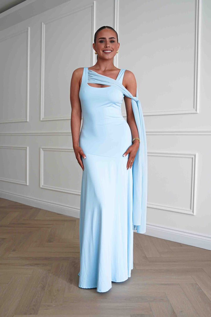 Veronika Asymmetric Drape Detail Maxi Dress | Blue