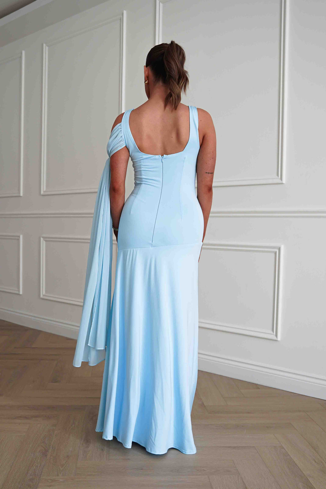 Veronika Asymmetric Drape Detail Maxi Dress | Blue